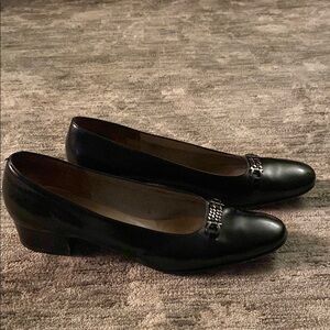 Salvatore Ferragamo Chic Black Leather Loafers with Silver buckle - size 9.5